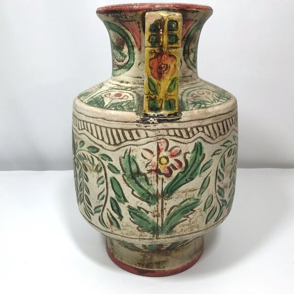 Antique Japanese Pottery Vase Hand Painted Floral Handles Vintage - Picture 7 of 12